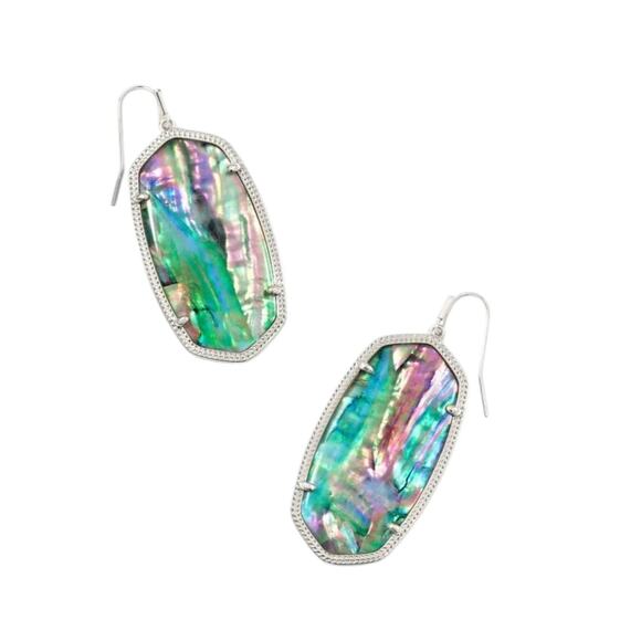 NWT! Kendra Scott Danielle Silver Statement Earrings in Lilac Abalone - Picture 2 of 5
